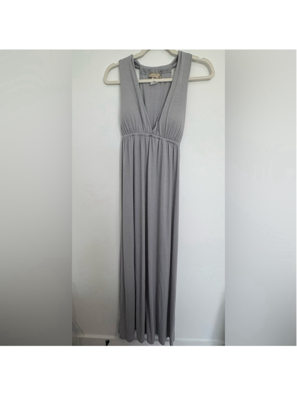 Mon Amie Grecian Maxi Dress Sz S Light Gray EUC